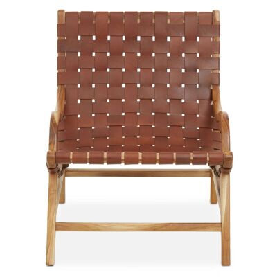 Kendari Natural Teak Wood and Leather Chair