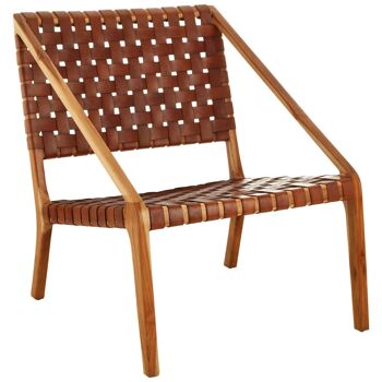 Kendari Tan Strapped Leather and Teak Chair 1