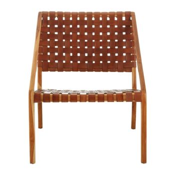 Kendari Tan Strapped Leather and Teak Chair 2