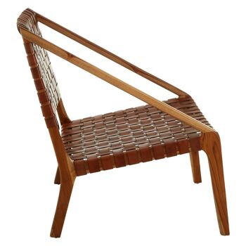 Kendari Tan Strapped Leather and Teak Chair 3