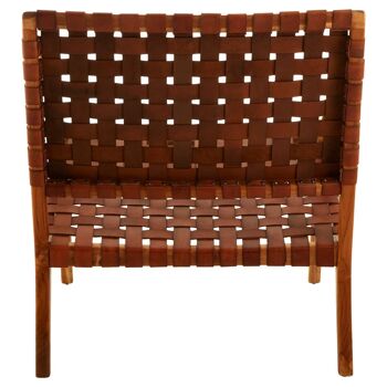 Kendari Tan Strapped Leather and Teak Chair 4