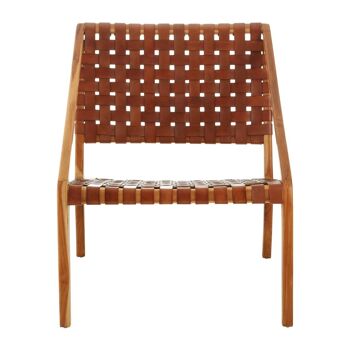 Kendari Tan Strapped Leather and Teak Chair 6