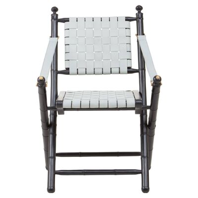 Kendari White Leather And Black Teak Wood Chair
