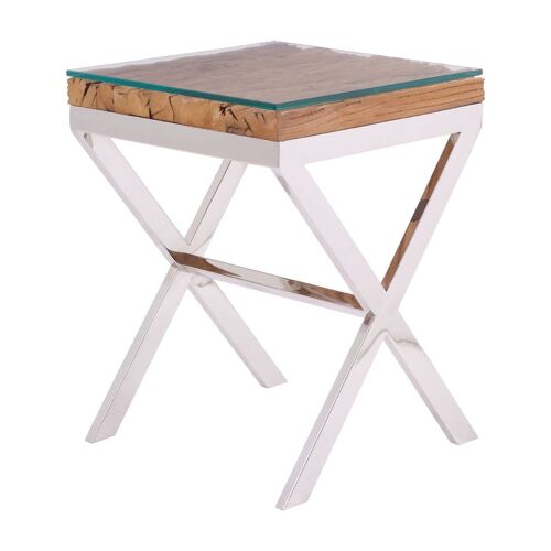 Kerala Natural Top Side Table with Cross Base