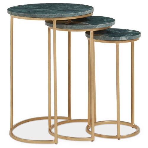 Mandoli Nest of 3 Green Marble Tables