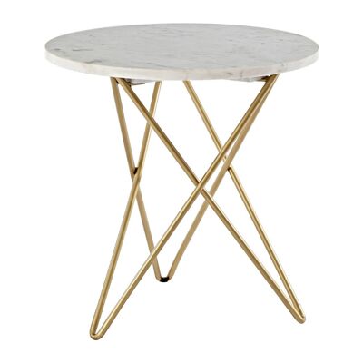Nirav White Marble With Gold Geometric Legs Side Table