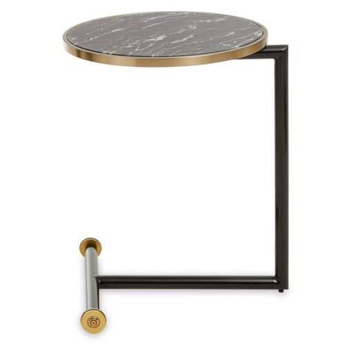 Oria Black Glass Black Marble Effect Side Table