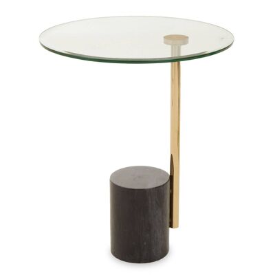 Oria Clear Glass Side Table With Gold Frame and Black