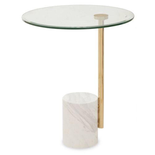 Oria Clear Glass Side Table With Gold Frame and White