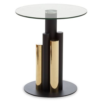 Oria Clear Glass, Gold and Black Base Side Table