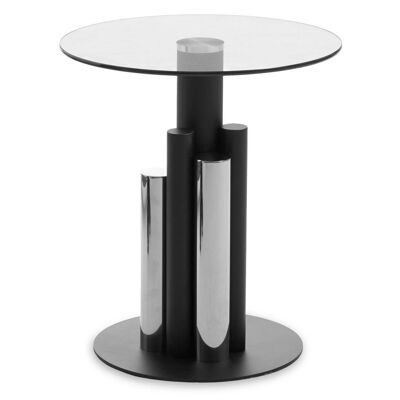 Oria Clear Glass, Silver and Black Base Side Table
