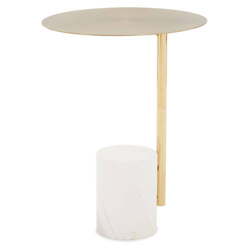 Oria Gold Side Table With White Marble Base
