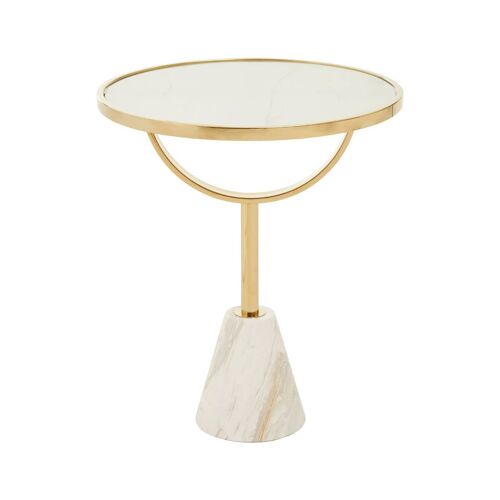 Oria White Glass White Marble Base Side Table