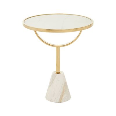 Oria White Glass White Marble Base Side Table