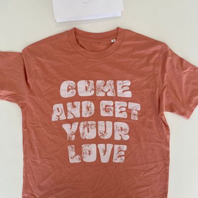 CAMISETA NARANJA VEN Y CONSIGUE TU AMOR S