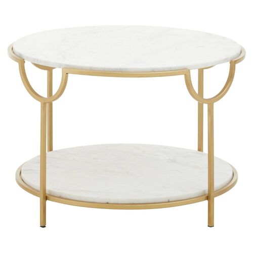 Pali White Marble Two Tier Round Side Table