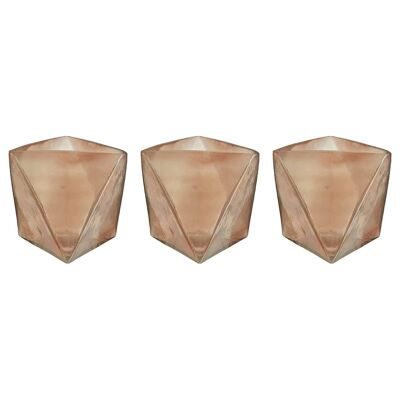 Rambia Set Of 3 Pink Glass Candle Holders