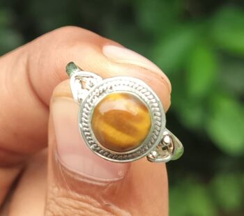 Bague vintage faite à la main en argent 925 avec œil de tigre doré naturel 2