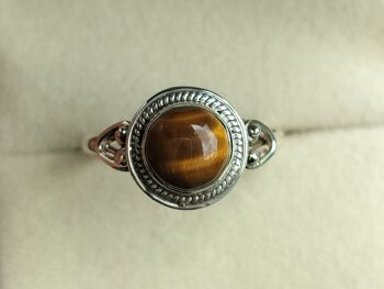 Bague vintage faite à la main en argent 925 avec œil de tigre doré naturel 3