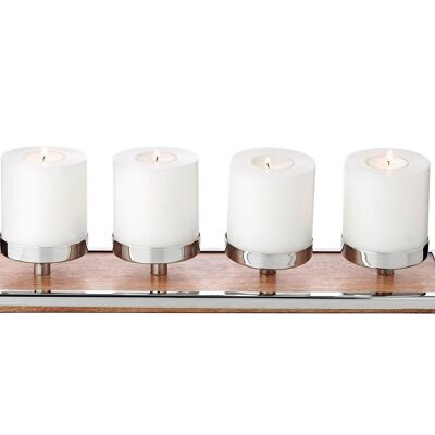 Advent candle holder Ruti (height 5.5 cm, length 45 cm), silver-coloured, stainless steel/mango wood, for Ø 6 cm