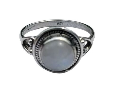 Flashy Rainbow Moonstone Round Vintage 925 Sterling  Silver Handmade Ring