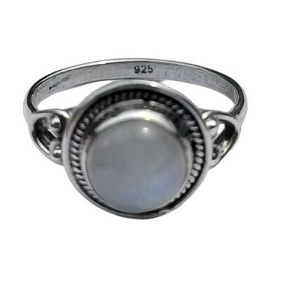 Auffälliger Regenbogen-Mondstein, runder Vintage-Ring aus 925er Sterlingsilber