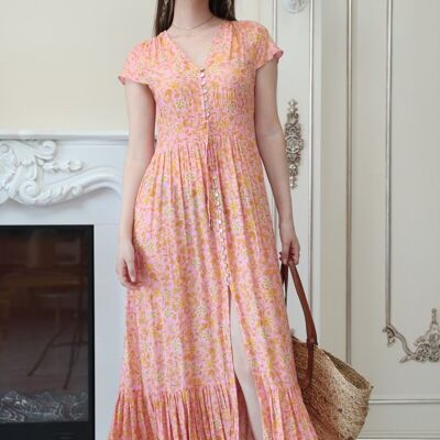 Long dress with bohemian print button front