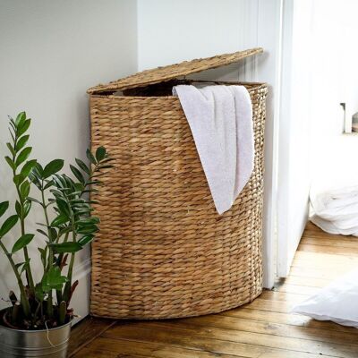Corner Laundry Basket in Water Hyacinth - H66 cm