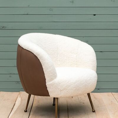Sikkim white sheepskin and leather armchair