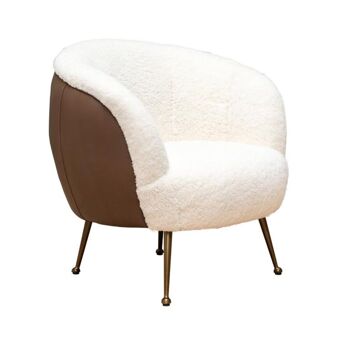 Fauteuil mouton blanc et cuir Sikkim 2