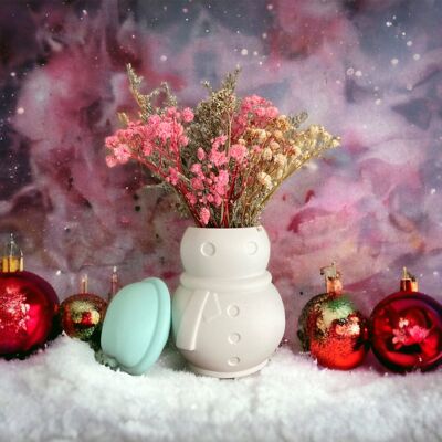 Decoración navideña: Maceta / jarrón muñeco de nieve para flores secas
