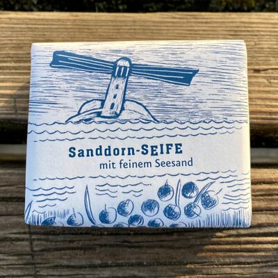 Handgemachte Sanddorn-Seife mit Seesand