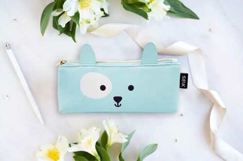 Pencil Case - happy puppy (blue)