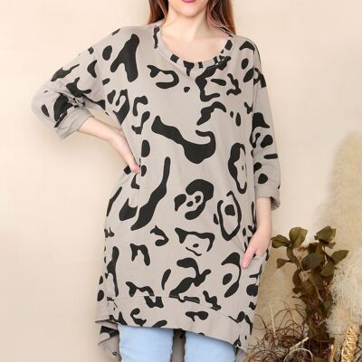 Top oversize con stampa leopardata