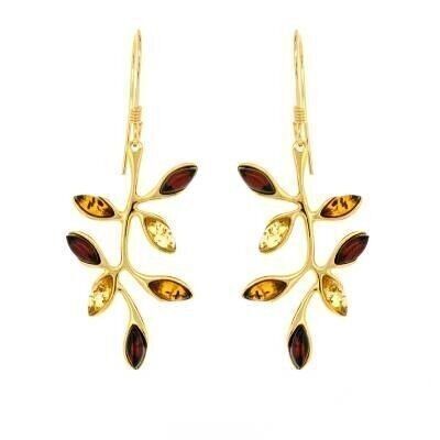 Gold Plated and Amber Branch Earrings and Presentation Box
