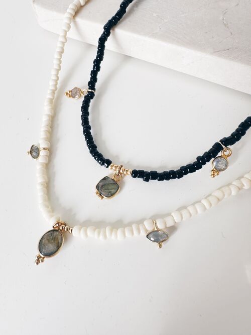 Cefalù - Collier en perles fines et pierre  dorée à l'or fin - Labradorite, Lapis Lazuli ou Pierre de Lune