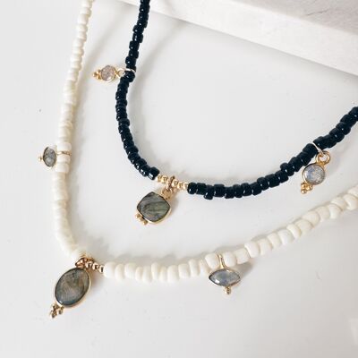 Cefalù - Collier en perles fines et pierre  dorée à l'or fin - Labradorite, Lapis Lazuli ou Pierre de Lune