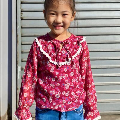 Lined floral chiffon top with long sleeves for girls