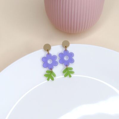 Boucles d'oreilles mauves marguerites