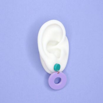 Clous d'oreilles cercle colorblock en turquoise foncé et lilas 6