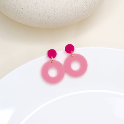 Colorblock circle stud earrings in pink & rose