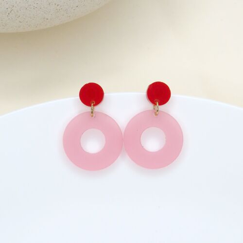 Colorblock Circle Ohrstecker in rot & rosa