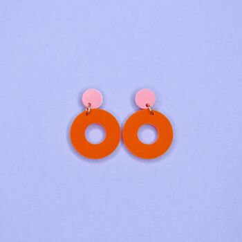 Boucles d'oreilles à clous cercle colorblock en rose et orange 4