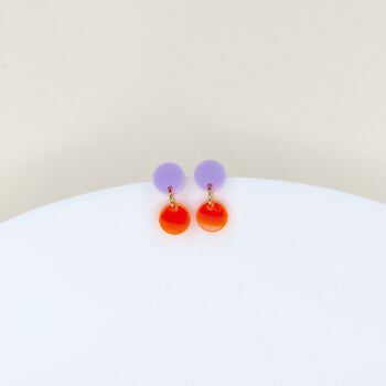 Boucles d'oreilles Dotty en acrylique orange fluo lilas 1