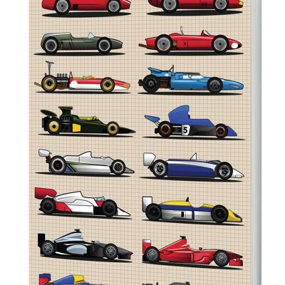 Cuaderno de tapa blanda Grand Prix Racing Cars (A5, 120 páginas a rayas)