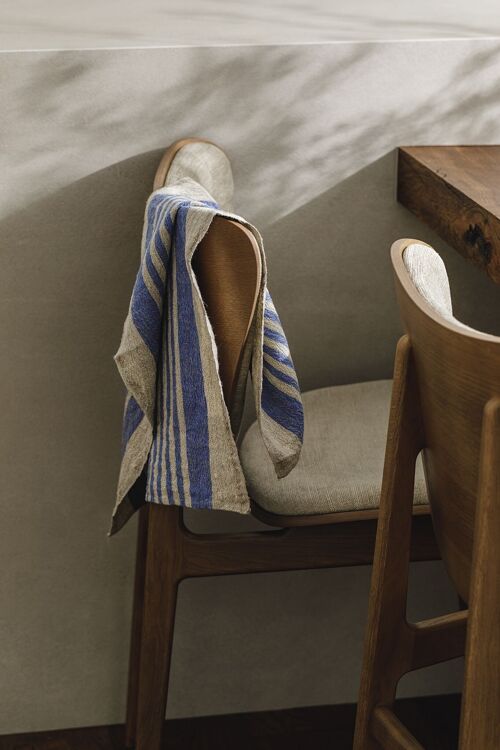 Linen Tea towel (dish towel) / Cobalt stripes