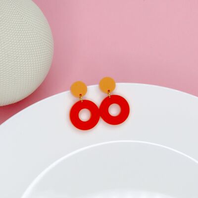 Double Circle Stud Earrings in Peach & Orange