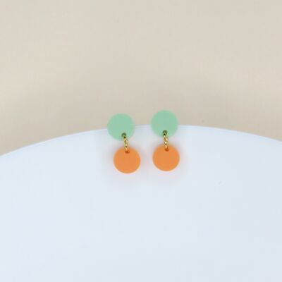Dotty acrylic earrings in light green light orange