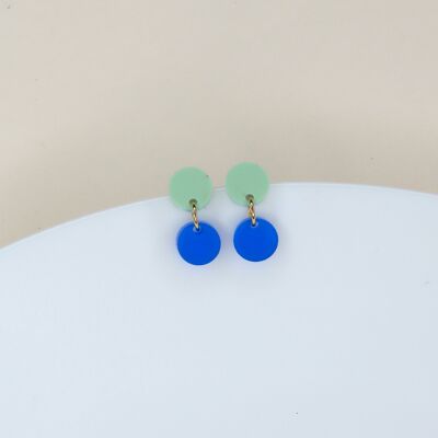 Dotty acrylic earrings in light green deep blue