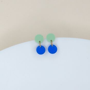 Boucles d'oreilles Dotty en acrylique vert clair bleu profond 1